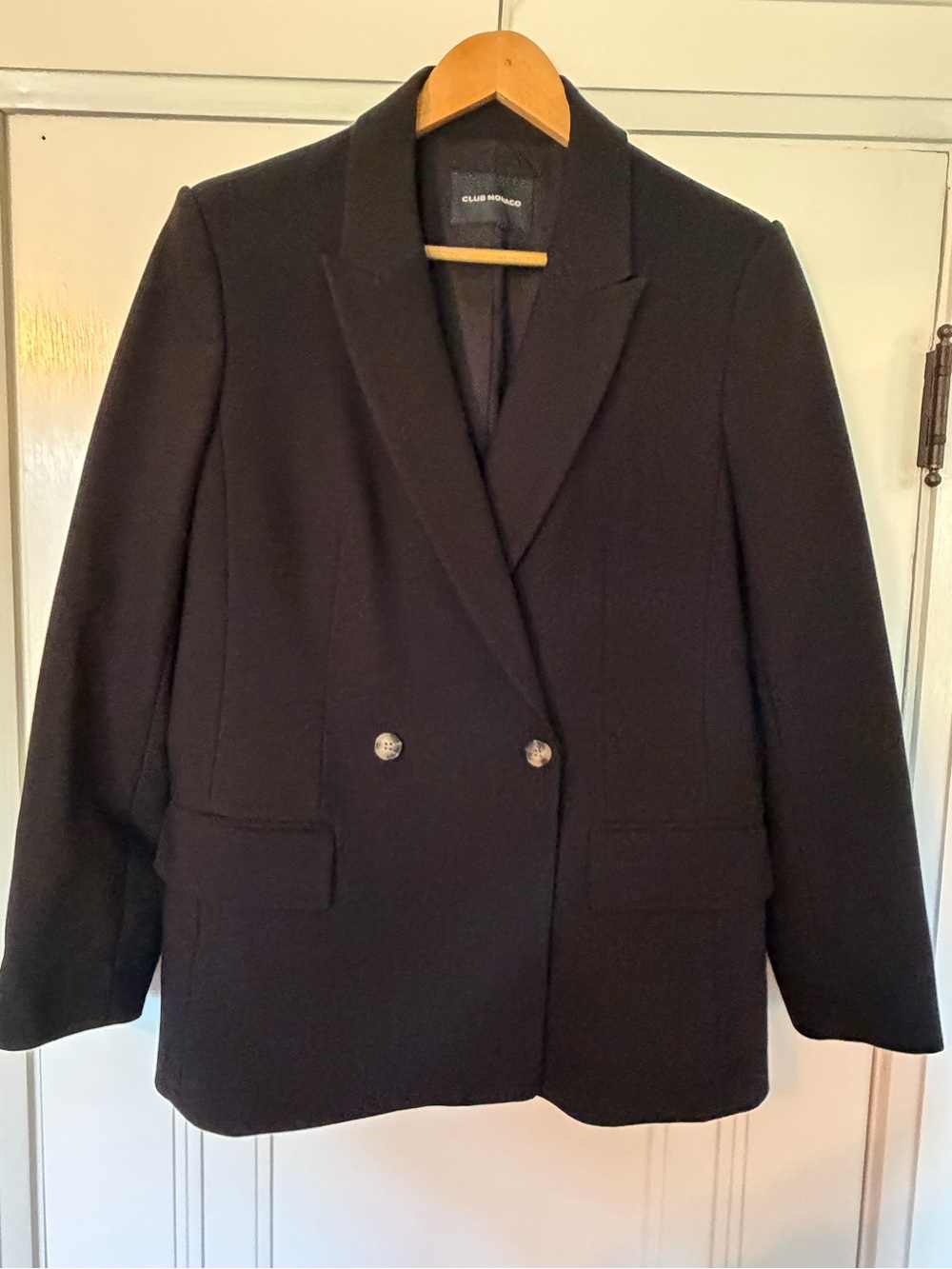 Club Monaco Black Double-Breasted Wool Blazer